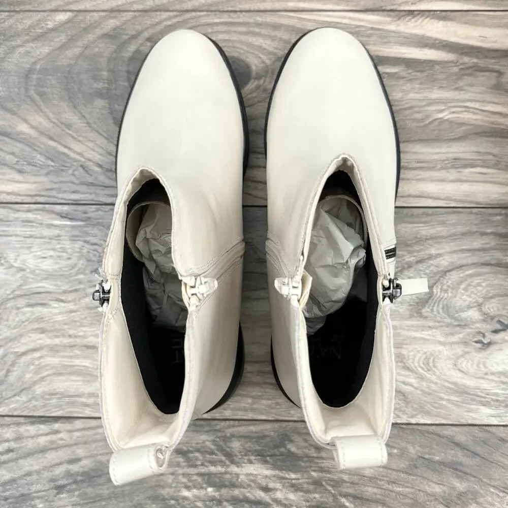 NIB Naturalizer Talise 8.5M Off White Leather Platform Zip Ankle Booties Boots - Picture 11 of 13